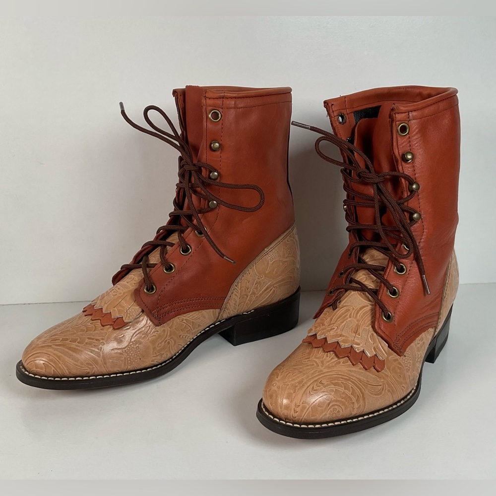 Vintage Laredo Women’s Kiltie Packer Boots | Tooled | USA Made | Women’s 8 M